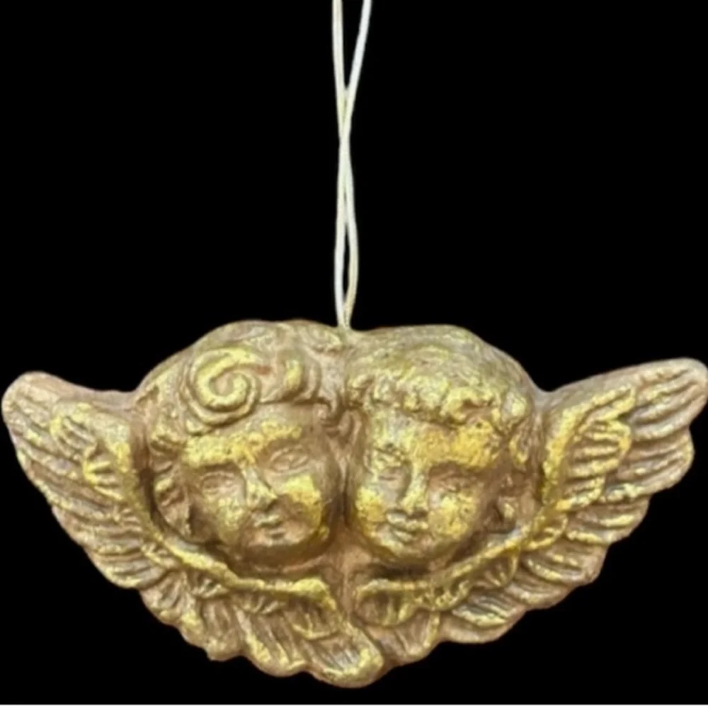 Gold Angel Ornament Vintage Christmas Handmade Ornament Victorian Luxury Cherubs